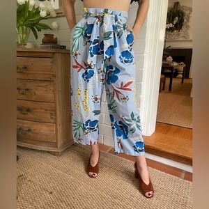From London UK Zara - Floral Poplin Pant with Tie Belt